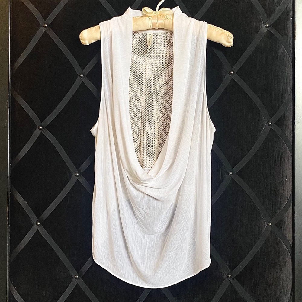 Maggie Ward Chiffon Blouse - Draped Front w/Linen Sweater Back Panel Size S